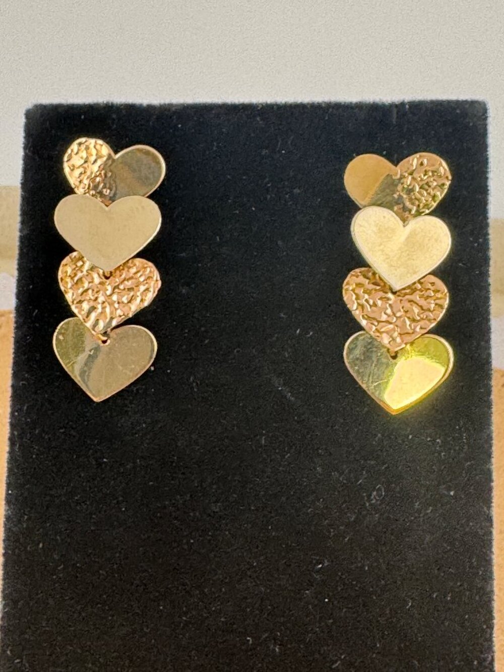 Tri color 14Karat Gold Heart Drop Post Earrings